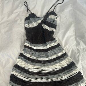 Stylish Black and Gray Striped Crochet Dress